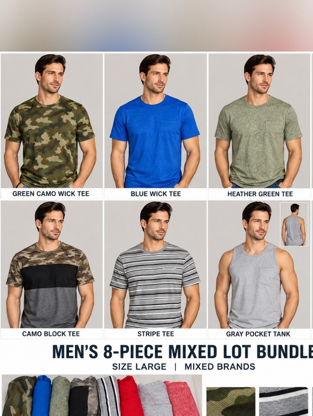 Men’s Large 8-Piece Mixed Brand T-Shirt & Tank Top Bundle
